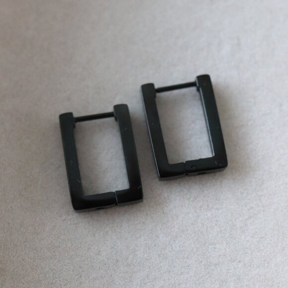 Square Rectangular Style Hoop Earrings Black Stainless Steel - Picture 1 of 4